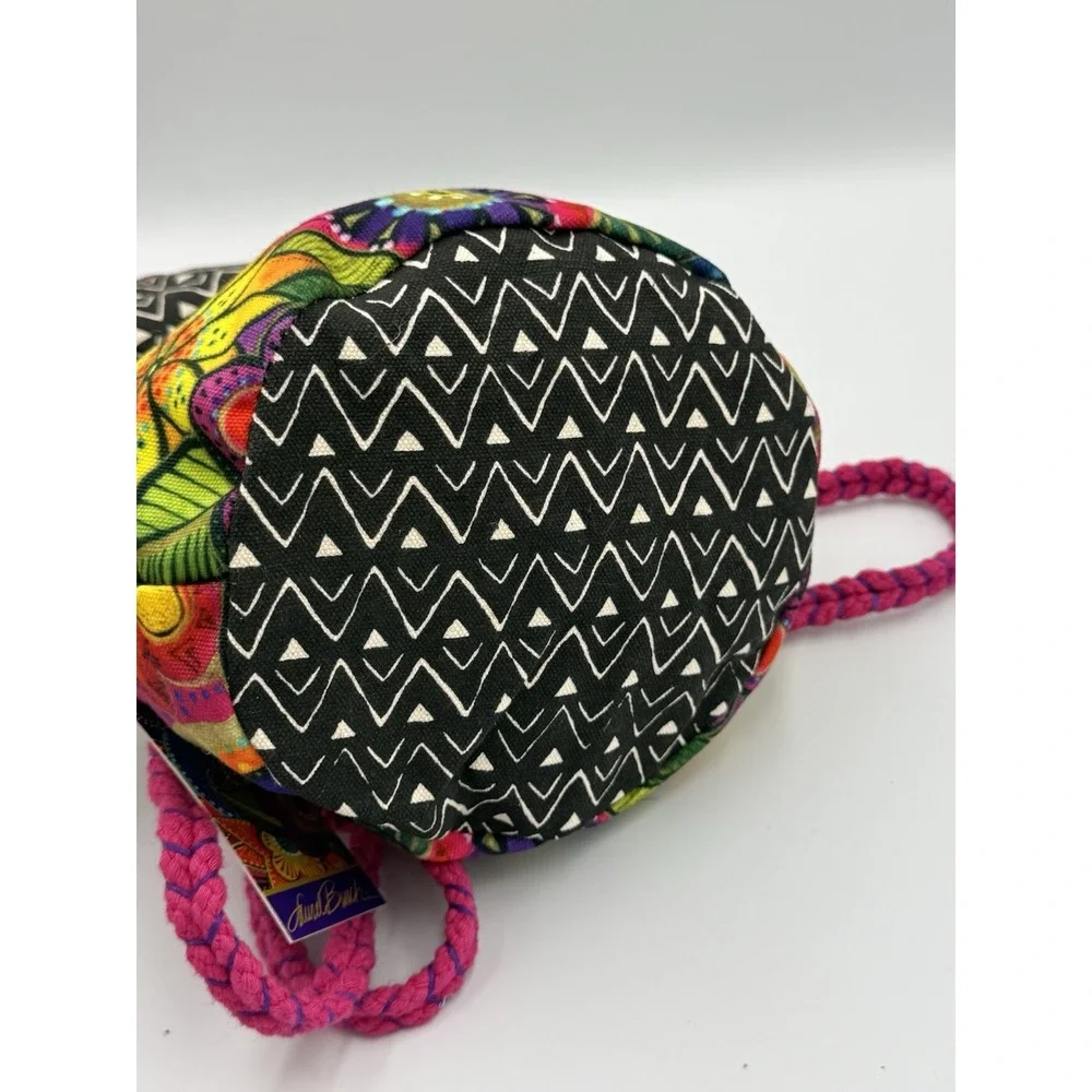 Laurel Birch Drawstring Bucket Crossbody Bag Canvas Cat Floral Abstract Boho NWT